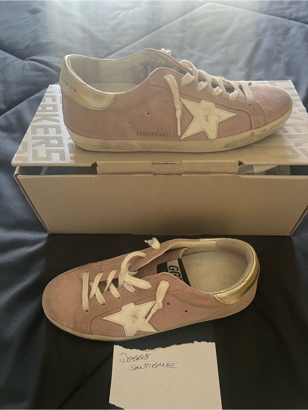 Golden Goose Pink Suede Low-Top Sneakers with White Star and Gold Heel